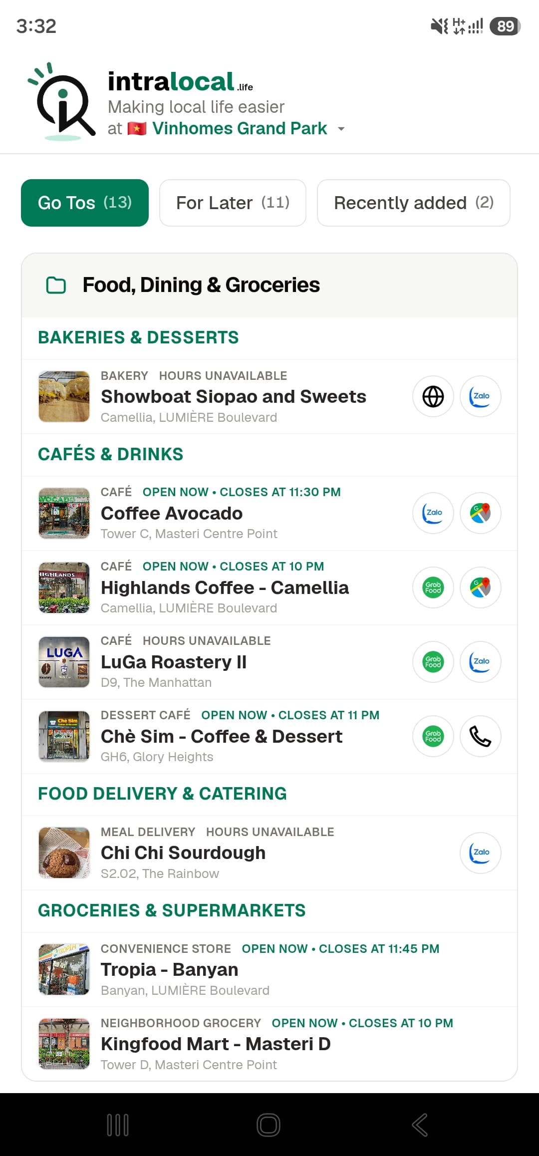Screenshot of Intralocal on a mobile phone